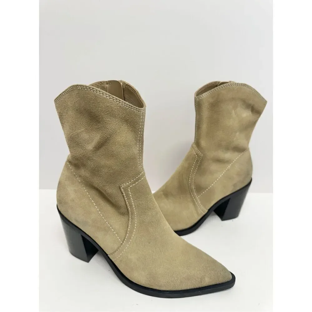 BP. Surina Western Boot in Tan Smoke Size‎ 5.5 Leather Block Heel